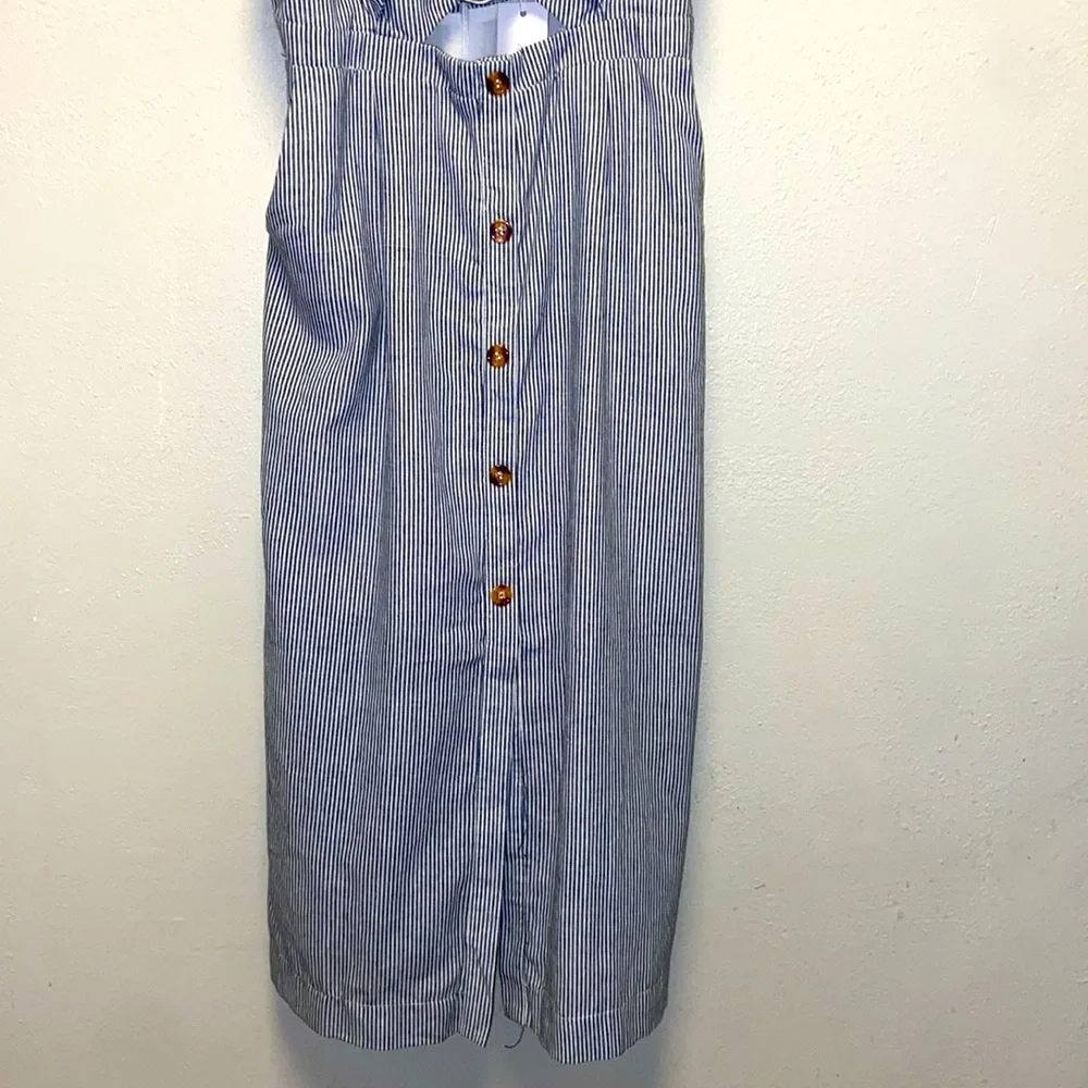 White Closet Navy White Ticking Sweetheart Neckline Nautical Midi Sundress - Picture 4 of 11